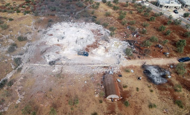 Une photo aérienne prise par un drone de la zone&nbsp;près d'Idleb, dans le nord-ouest de la Syrie, où Abou Bakr Al-Baghdadi&nbsp;est mort dans la nuit du 26 au 27 octobre 2019. (AHMET WEYS / ANADOLU AGENCY)