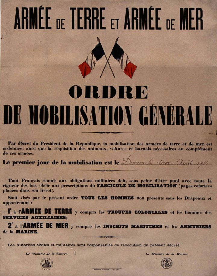 Ordre de mobilisation générale, 2 août 1914, affiche
 (BnF, dpt des Estampes et de la photographie)