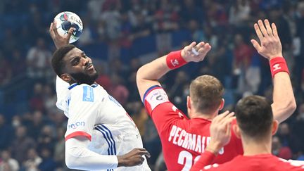 Dika Mem&nbsp;lors du match de l'Euro de handball de la France face à la Serbie, le 17 janvier 2022 à&nbsp;Szeged, en Hongrie. (ATTILA KISBENEDEK / AFP)