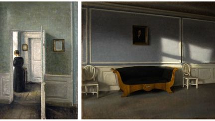 Vilhelm Hammershøi, à gauche "Intérieur avec une femme debout", Ambassador John L. Loeb Jr. Danish Art Collection - A droite, "Rayon de soleil dans le salon III", 1903, Stockholm Nationalmuseum, Suède
 (à gauche © TX0006154704, registered March 22, 2005 - à droite © Photo: Erik Cornelius/Nationalmuseum)