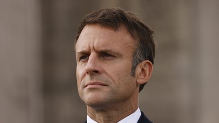 Le président de la République, Emmanuel Macron lors de la visite du roi d'Angleterre, le 20 septembre 2023. (OLIVIER CORSAN / MAXPPP)