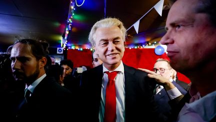 Geert Wilders, the leader of the PVV, the far-right party, on November 22, 2023, after he had just won the legislative elections in the Netherlands.  (REMKO DE WAAL / ANP / AFP)