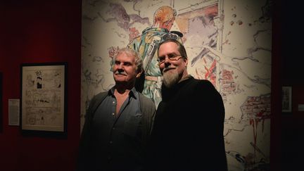 Hermann et son fils Yves H. le jour de l'inauguration de l'exposition "Hermann : le naturaliste de la bande dessinée".
 (S.Lefèvre / Photopqr / Populaire du Centre / MAXPPP)