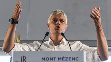 Le patron du parti Les Républicains, Laurent Wauquiez, le 26 août 2018 aux Estables (Haute-Loire). (PHILIPPE DESMAZES / AFP)