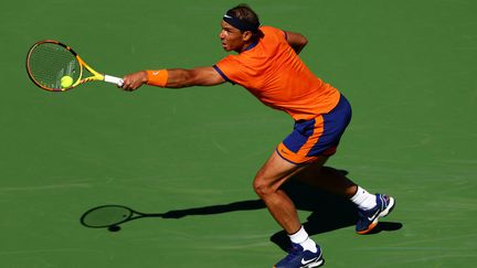 Rafael Nadal à l'occasion de son entrée lice lors du Masters 1000 d'Indian Wells, samedi 12 mars 2022. (CLIVE BRUNSKILL / GETTY IMAGES)