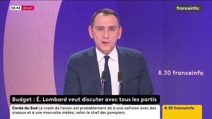 Laurent Jacobelli, porte-parole du RN, était l'invité du "8h30 franceinfo", dimanche 29 décembre 2024. (FRANCEINFO / RADIO FRANCE)