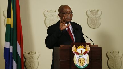 Jacob Zuma annonce sa démission du poste de président de l'Afrique du Sud, le 14 février 2018, à Pretoria. (PHILL MAGAKOE / AFP)