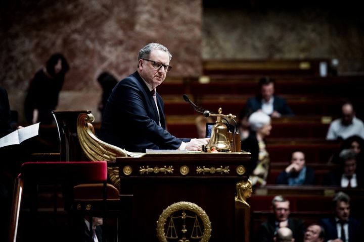 Richard Ferrand, alors président de l'Assemblée nationale, le 20 février 2019, au Palais-Bourbon. (ARTHUR NICHOLAS ORCHARD / HANS LUCAS / AFP)