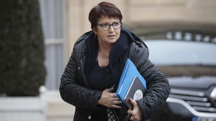 Christiane Lambert, la patronne de la FNSEA, affirme comprendre "le désarroi et les larmes" des agriculteurs touchés par les intempéries dans la Drôme/ (LUDOVIC MARIN / AFP)