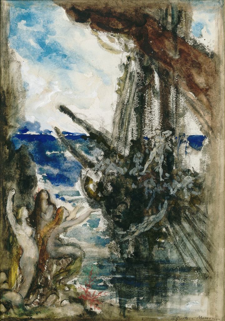 Ulysse et les sirènes,  Gustave Moreau - Aquarelle - H. 42 ; L. 30 cm - Paris, Musée Gustave Moreau, Cat. 584
 (RMN - GP / René - Gabriel Ojéda)