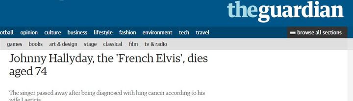 Le quotidien britannique qualifie Johnny Hallyday d"Elvis français". (THE GUARDIAN)