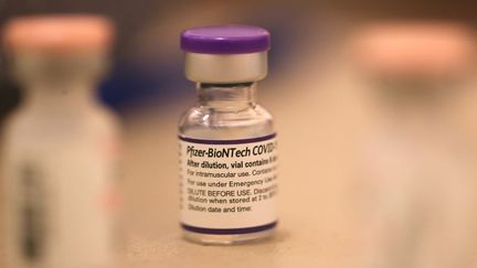 Une fiole du vaccin contre le Covid-19 de Pfizer-BioNTech, le 1er octobre 2021 à San Rafael, en Californie (Etats-Unis). (JUSTIN SULLIVAN / GETTY IMAGES NORTH AMERICA / AFP)