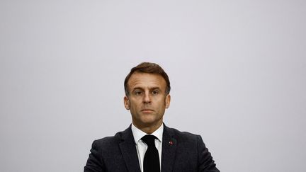 Emmanuel Macron à Strasbourg, au Palais universitaire, le 23 novembre 2024. (SARAH MEYSSONNIER / AFP)