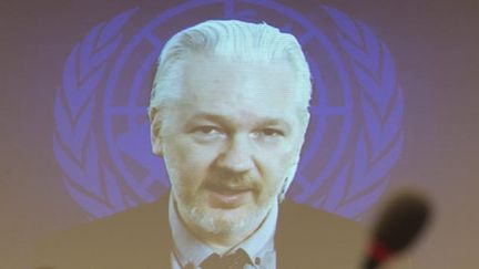 &nbsp; (Julian Assange ici en mars 2015 en visio-conférence est réfugié depuis 2012 à Londres; à l'ambassade d'Equateur © MaxPPP)