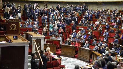 L'hémicycle de l'Assemblée nationale, le 17 février 2023 à Paris. (LUDOVIC MARIN / AFP)