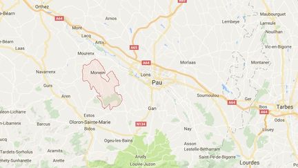 Plusieurs tombes ont été profanées dans la nuit de vendredi à samedi à Monein (Pyrénées-Atlantiques) ainsi que dans quelques villages voisins, a indiqué le procureur du département dimanche 9 octobre 2016. (GOOGLE MAPS)