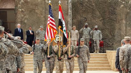 La c&eacute;r&eacute;monie officielle marquant la fin de la pr&eacute;sence militaire am&eacute;ricaine en Irak, le 15 d&eacute;cembre 2011 &agrave; Bagdad (Irak). (ALI AL-SAADI / AFP)