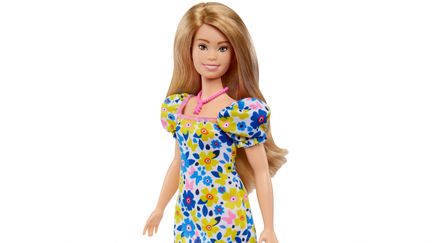 La toute première Barbie atteinte de trisomie, commercialisée par Mattel. (JASON TIDWELL / MATTEL / AFP)