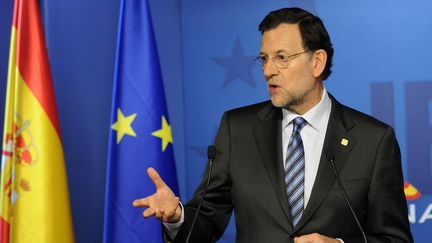 Le Premier ministre espagnol, Mariano Rajoy, lors d'une conf&eacute;rence de presse &agrave; Bruxelles (Belgique), le 29 juin 2012. (THIERRY CHARLIER / AFP)