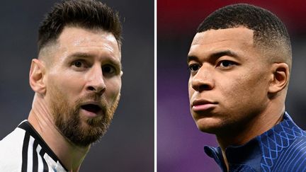 L'Argentine et la France vont disputer ce dimanche 18 décembre, la finale de la Coupe du monde 2022 à Doha.&nbsp;Lionel Messi&nbsp;à gauche,&nbsp;Kylian Mbappe&nbsp;à droite, vont s'affronter ce dimanche et se disputer aussi le titre de meilleur buteur de la compétition. ( (JUAN MABROMATA / AFP)