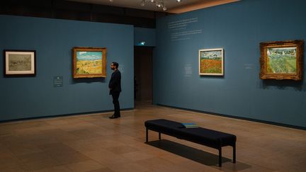 Un visiteur déambule dans l'exposition "Van Gogh à Auvers-sur-Oise", au Musée d'Orsay à Paris. (DIMITAR DILKOFF / AFP)