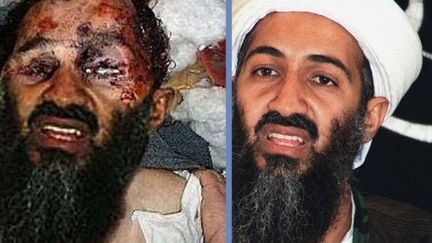 La photo présentée par la télévision pakistanaise comme celle du corps d'Oussama Ben Laden (à gauche) serait un trucage (AFP)