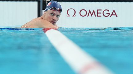 Léon Marchand pendant les qualifications pour le 200 m 4 nages aux Jeux olympiques de Paris, jeudi 1er août 2024. (XUE YUGE / XINHUA VIA MAXPPP)