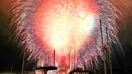 Le port de San Diego (Californie) est illumin&eacute; par le feu d'artifice du 4-juillet tir&eacute; en m&ecirc;me temps en raison d'un probl&egrave;me technique, le 4 juillet 2012. (BEN BALLER / AP / SIPA)