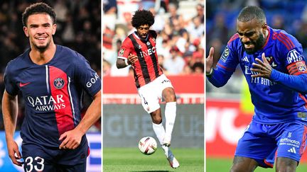 Le milieu de terrain du PSG Warren Zaïre-Emery (g.), le défenseur de l'OGC Nice Dante et le capitaine de l'OL, Alexandre Lacazette (d.). (AFP)