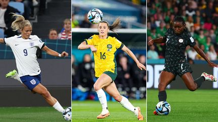 L'Anglaise Rachel Daly, l'Australienne Hayley Raso et la Nigériane Toni Payne lors de la Coupe du Monde 2023. (AFP)