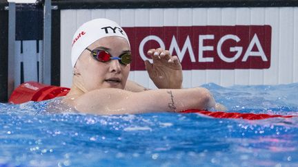 Mélanie Henique, deuxième de la finale du 50m papillon lors des Mondiaux de natation à Doha, au Qatar, le 17 février 2024. (KEMPINAIRE STEPHANE / KMSP)