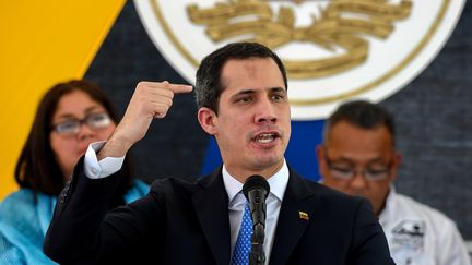 L'opposant Juan Guaido, le 20 février 2020, lors d'un meeting à Caracas (Venezuela). (FEDERICO PARRA / AFP)