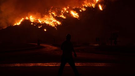 Les pompiers turcs luttent contre les flammes non loin d'une centrale à charbon, à Oren, au sud-ouest de la Turquie. (YASIN AKGUL / AFP)