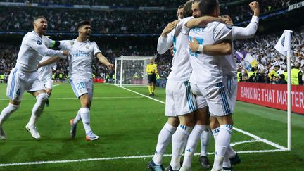 Karim Benzema, le 1er mai 2018, au stade&nbsp;Santiago Bernabéu à Madrid. (OSCAR DEL POZO / AFP)