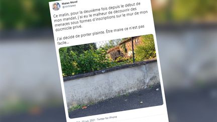 Matéo Morel, maire de Limons (Puy-de-Dôme), a pris en photo les menaces de mort dont il a été victime. (CAPTURE ECRAN TWITTER)