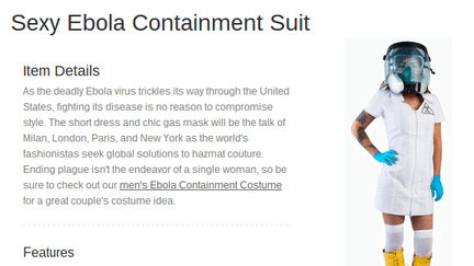 L'&eacute;quipement "sexy" anti-Ebola vendu par Brands on Sale pour Halloween (capture d'&eacute;cran du site).&nbsp; (BRANDS ON SALE / FRANCETV INFO )