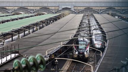 Des trains sont stationnés en gare de l'Est, à Paris, le 15 février 2018. (LUDOVIC MARIN / AFP)