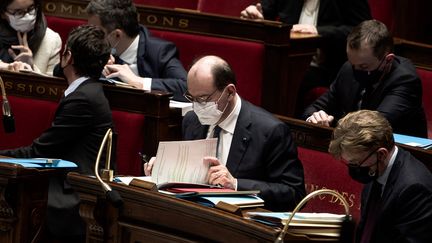 Jean Castex, lors d'une séance hebdomadaire de questions au gouvernement, le mardi 16 février 2021. (ARTHUR NICHOLAS ORCHARD / HANS LUCAS)