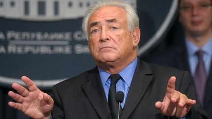 L'ancien directeur du FMI, Dominique Strauss-Kahn, en septembre 2013 &agrave; Belgrade (Serbie). (ALEXA STANKOVIC / AFP)