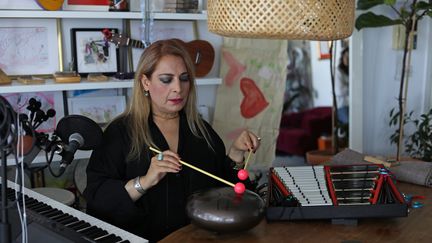 La chanteuse Alexia Vassiliou à Chypre le 29 juillet 2020.&nbsp; (CHRISTINA ASSI / AFP)