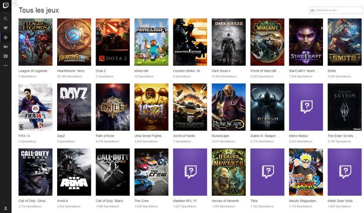 Capture d'&eacute;cran des jeux propos&eacute;s par Twitch. (TWITCH)