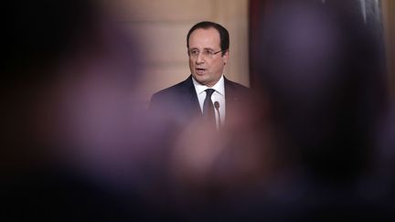 Le pr&eacute;sident de la R&eacute;publique, Fran&ccedil;ois Hollande, lors de sa conf&eacute;rence de presse semestrielle, le 14 janvier 2014 &agrave; l'Elys&eacute;e. (CHRISTOPHE ENA / AP / SIPA)