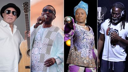 (De gauche à droite) Salif Keita, Youssou N'Dour, Angélique Kidjo, Tiken Jah Fakoly et Femi Kuti. (BERTRAND GUAY/AFP // SEYLLOU/AFP // KEVORK DJANSEZIAN/GETTY IMAGES NORTH AMERICA // ISSOUF SANOGO/AFP)