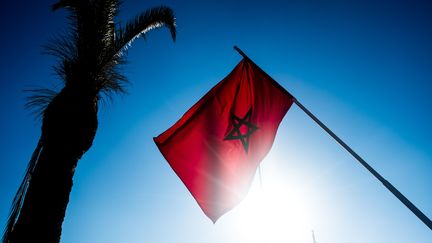 Un drapeau marocain flotte dans les airs près d'un palmier à Rabat, au Maroc. (MICHAEL BUNEL / LE PICTORIUM / MAXPPP)