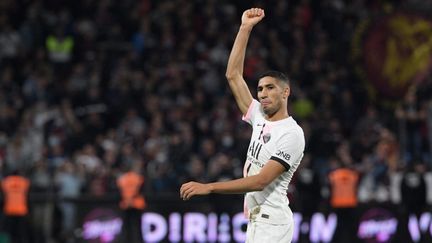 Achraf Hakimi a inscrit un doublé lors du match Metz-PSG, le 22 septembre 2021.&nbsp; (SEBASTIEN BOZON / AFP)