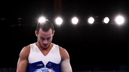 Samir Aït Saïd, lors de la finale de l'épreuve des anneaux, le 2 août 2021 à Tokyo. (JEFF PACHOUD / AFP)