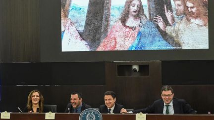 Le ministre de l'Intérieur italien, Matteo Salvini, lors d'une conférence de presse sur le&nbsp;500e anniversaire de la mort de Léonard de Vinci, à Rome, le 13 mars 2019. (ALESSANDRO DI MEO / EPA / MAXPPP)