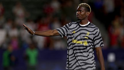 Paul Pogba lors d'un match amical de pré-saison contre l'AC Milan en Californie (Etats-Unis), jeudi 27 juillet 2023. (HARRY HOW / AFP)