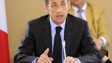 Nicolas Sarkozy en déplacement à Beauvais sur le thème de l'absentéisme et de la violence en milieu scolaire (AFP/FRANCOIS NASCIMBENI)