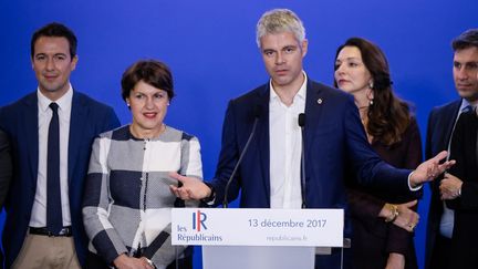 Conférence de presse du nouveau patron des Républicains, Laurent Wauquiez, le 13 décembre 2017. (MAXPPP)